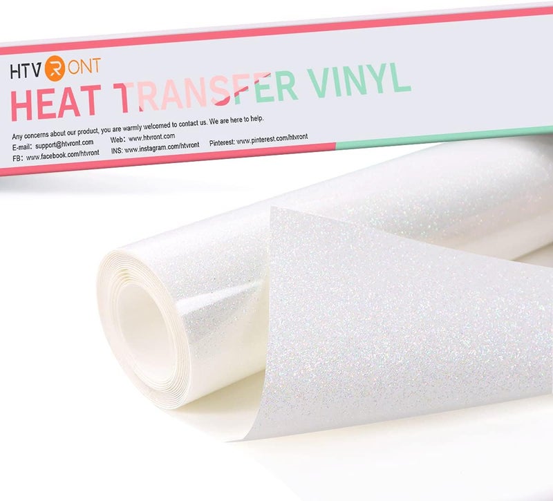 HTVRONT Rainbow White Glitter HTV Vinyl Roll-12" x 6 FT White Glitter Heat Transfer Vinyl Bundle, White Glitter Iron on Vinyl for All Cutting Machines - Image 1